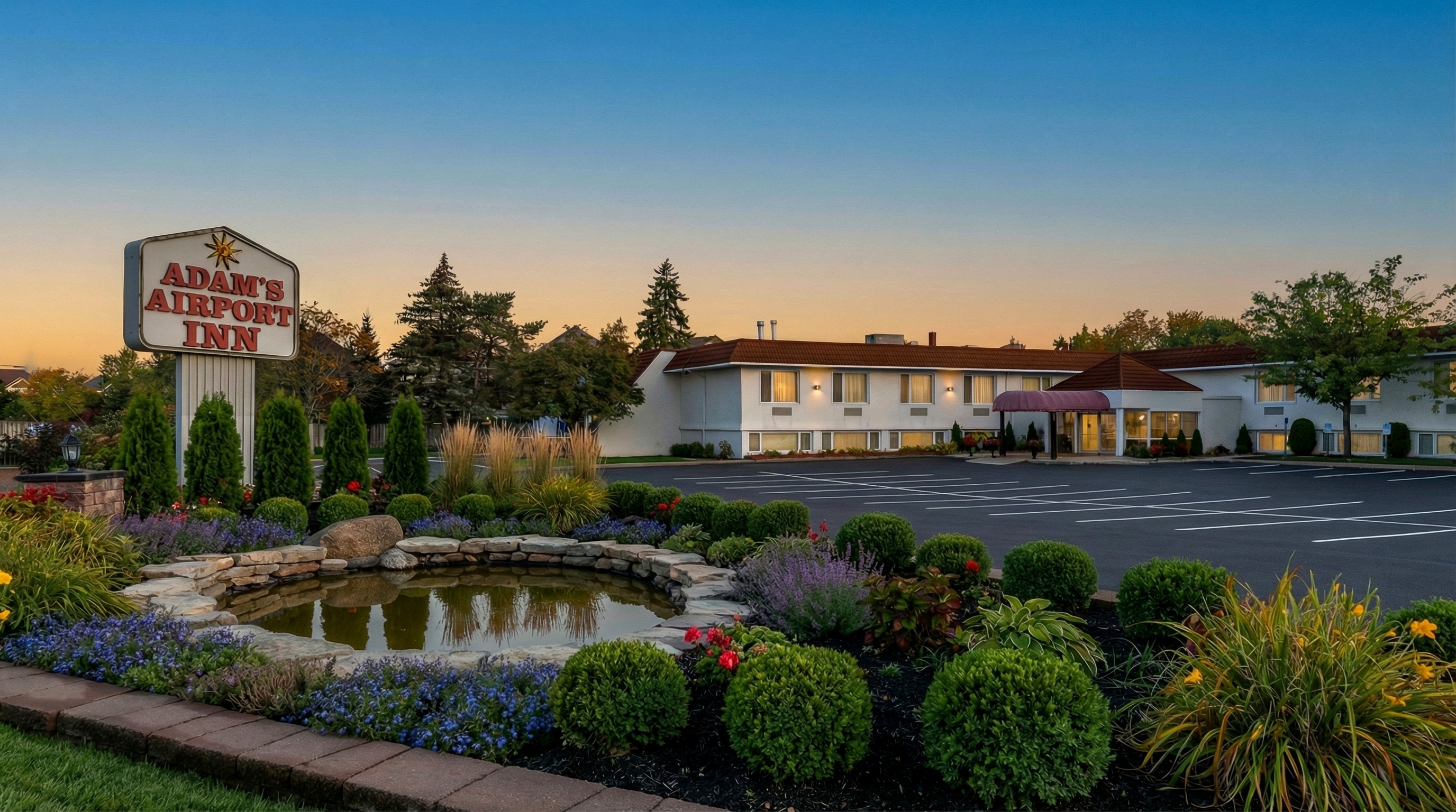 Adam's Airport Inn at twilight